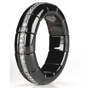 Roberto Demeglio Pura Black Ceramic Diamond Eternity Elastic Ring Band High Polish