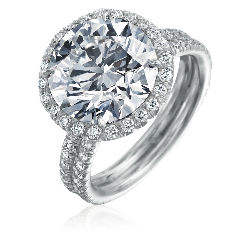 Round 5.45 Carat Ideal Cut Diamond Platinum Engagement Ring with Diamond Halo