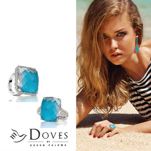 Doves "St. Barths" Blue Turquoise & Diamond Yellow Gold Square Ring