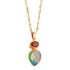 Ethiopian Opal Teardrop Pendant Necklace in 14K Yellow Gold with Garnet