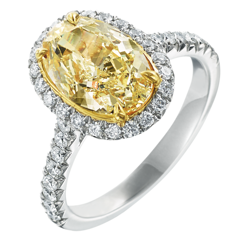 Fancy Yellow Oval 2.41 Carat Diamond Halo Platinum & 18K Engagement Ring