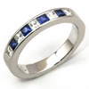Princess Cut Sapphire & Diamond Channel Set White Gold Wedding Band Ring 18K