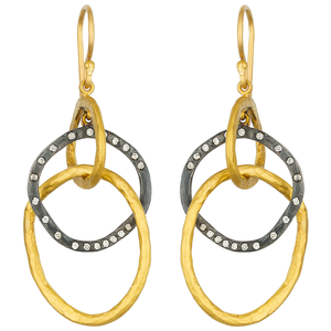 Lika Behar "Kelly" Triple Dangle Earrings Sterling & 24K Gold with Diamonds