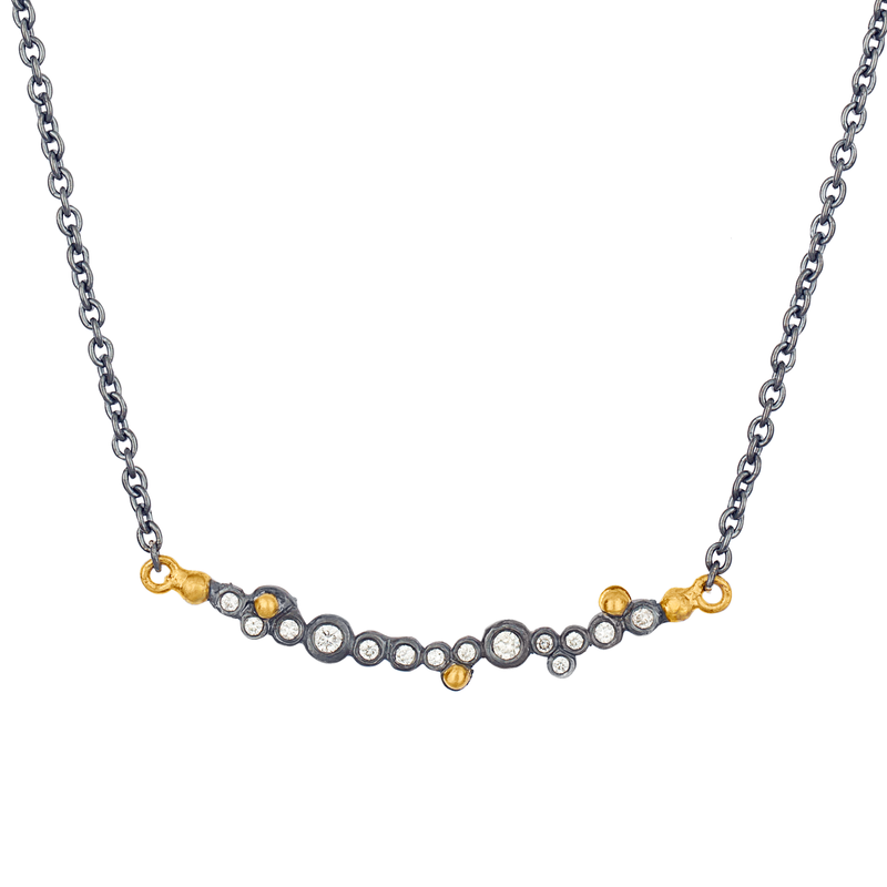 Lika Behar "Dylan" Oxidized Silver & 24K Gold Bar Diamond Necklace
