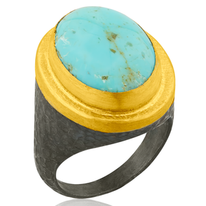 Lika Behar "Pompei" Ring in 24K Gold & Oxidized Silver with Kingman Turquoise