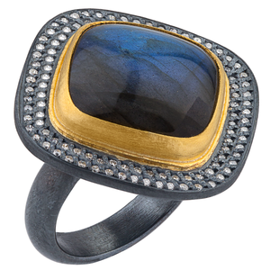 Lika Behar "Nightfall" Labradorite Grey Diamond Ring 24K Gold & Oxidized Silver