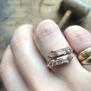 Jane Taylor Cirque Arrow Bypass Ring with White Topaz in Rose Gold nagi jewelers