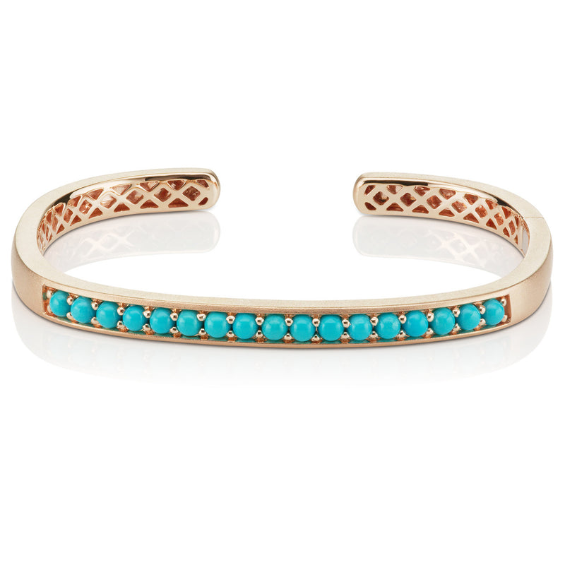 Jane Taylor Hinged Cirque Cuff Bracelet with Turquoise Cabochons 14K Rose Gold