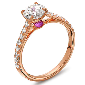Point of Love Round Brilliant 1 Carat Diamond Shank 18K Rose Gold Engagement Ring