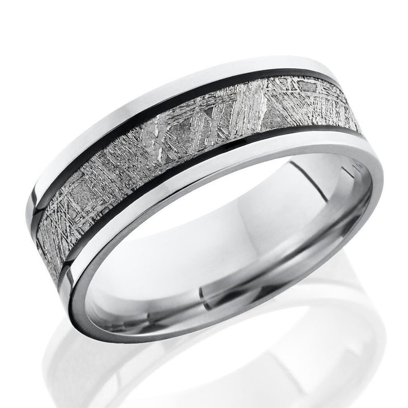 Lashbrook 7.5mm Cobalt Chrome Men's Flat Wedding Band Ring Meteorite Inlay