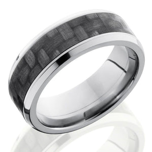 Lashbrook 8mm Titanium Men's Flat Wedding Band Ring with 5mm Carbon Fiber Inlay