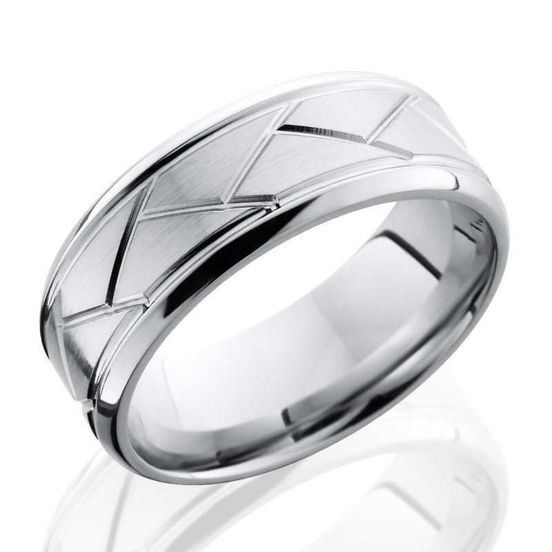 Lashbrook 8mm Cobalt Chrome Men's Flat Wedding Band Ring with Beveled Edges