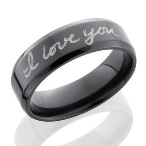 Lashbrook 7mm Black Zirconium Flat Men's Wedding Band Ring I Love You Custom Handwriting Engraved