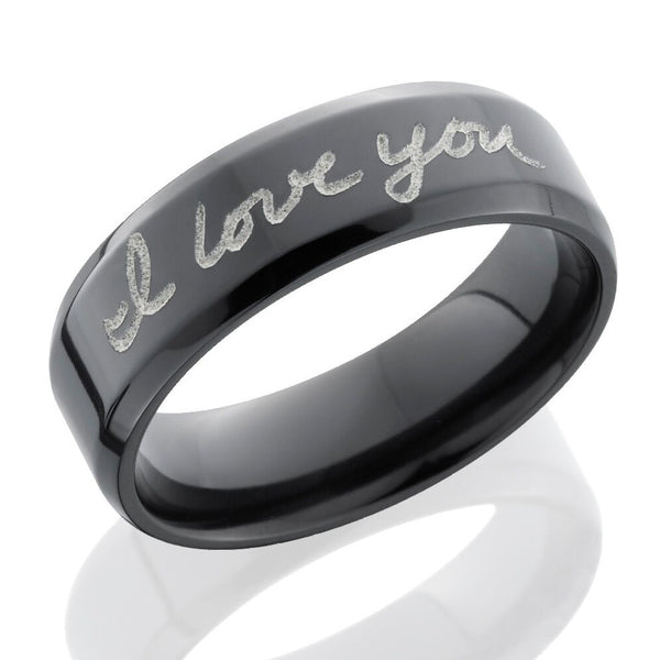 Lashbrook 7mm Black Zirconium Domed Mens Wedding Band Ring With Roman Numeral Date Nagi
