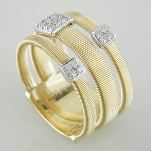 Marco Bicego Masai Three Strand Ring with Diamonds 18K Yellow Gold AG326 B1 YW