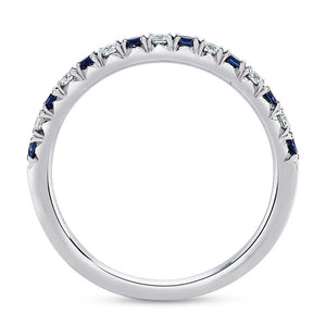 Sapphire & Diamond Prong Set French Cut White Gold Wedding Band Ring 14K