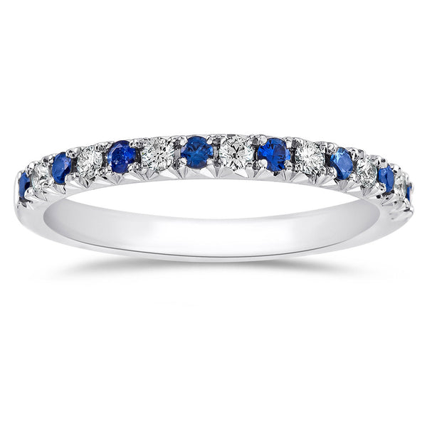Sapphire & Diamond Prong Set French Cut White Gold Wedding Band Ring 1 ...