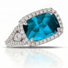 Doves London Blue Cushion Topaz Diamond Halo Rectangular Ring