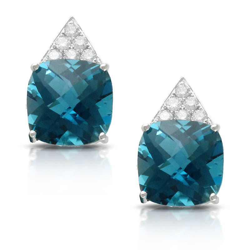 Doves London Blue Topaz Square Cushion & Diamond Stud Earrings