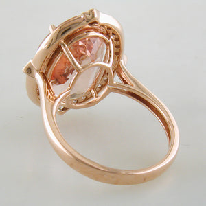 Doves Morganite 18K Pink Rose Gold Diamond Oval Halo Ring underside