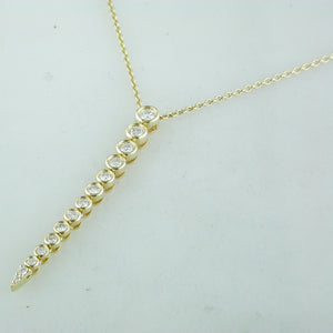 Doves Pave Diamond Single Line Dangle Drop Yellow Gold Necklace Pendant