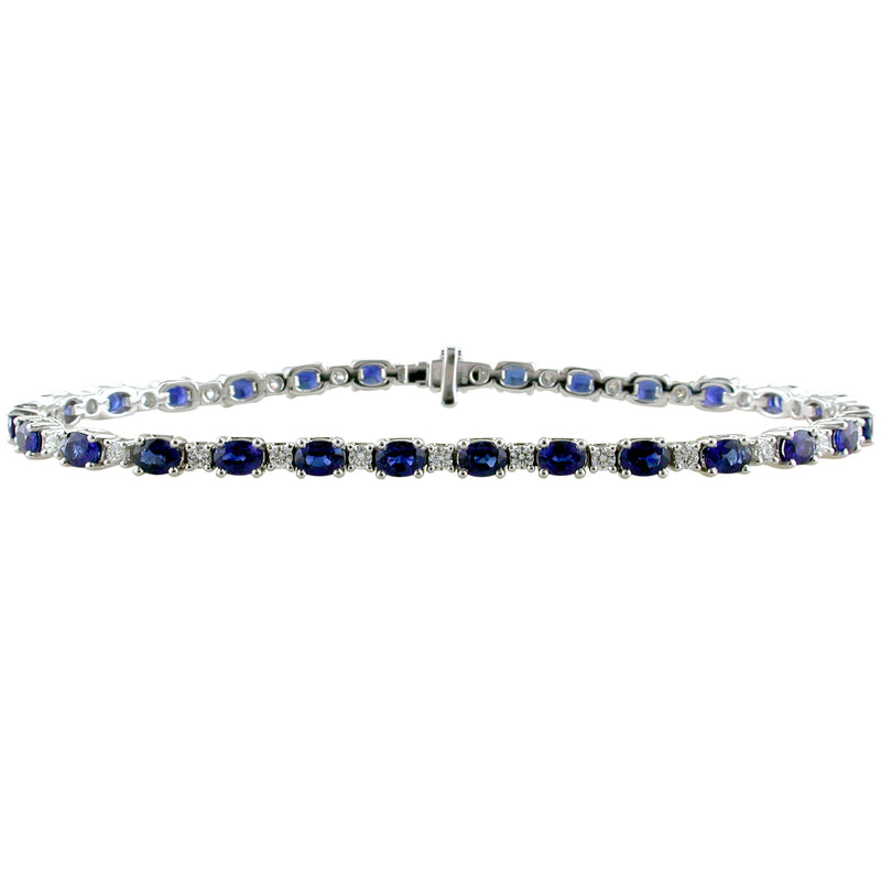 Sapphire & Diamond Tennis Bracelet 18K White Gold 7 Carats