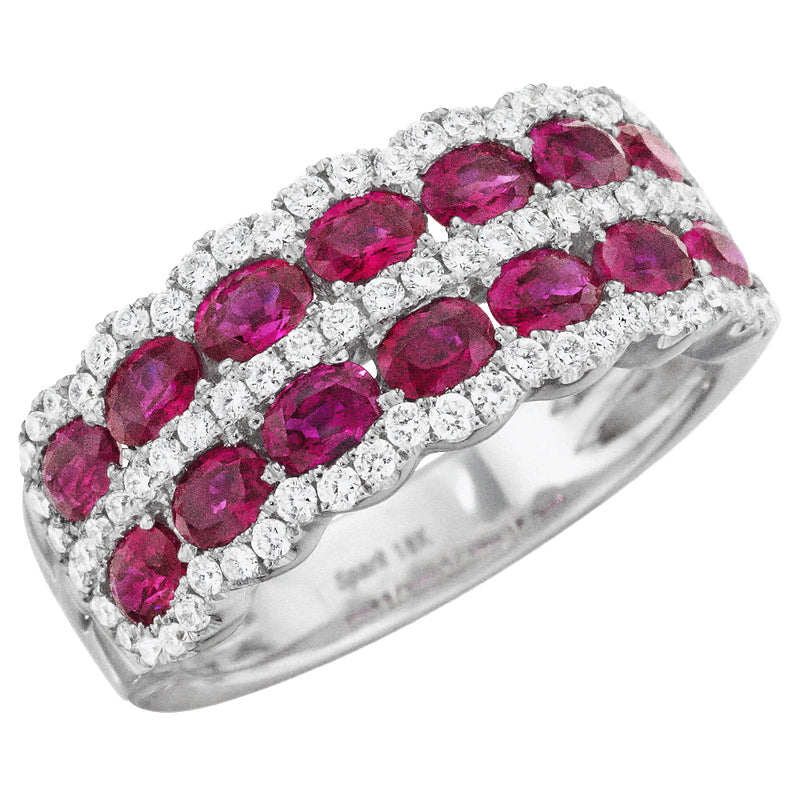 Oval Ruby & Diamond Scalloped Wedding Band Stackable Ring 18K