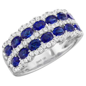 Oval Sapphire & Diamond Scalloped Wedding Band Stackable Ring 18K