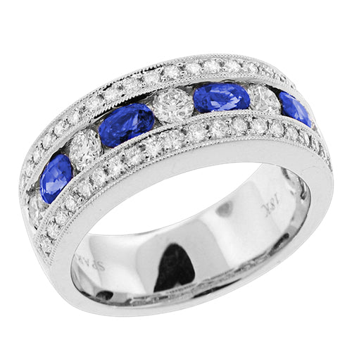 Sapphire & Pave Diamond Channel Set Wedding Band Stackable Ring 18K