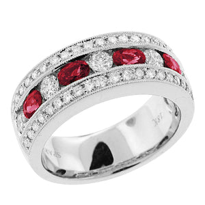Ruby & Pave Diamond Channel Set Wedding Band Stackable Ring 18K