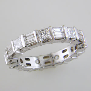 Princess Cut & Alternating Straight Diamond Baguette 18K White Gold Ring Stackable Band 3.00 carats