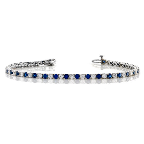 Sapphire & Diamond Tennis Bracelet 18K White Gold 3.50 Carats