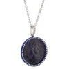 1884 "Maximiliano Erocole Period 286-305 A.D." Original Bronze Coin Pendant 18K White Gold Blue Titanium with Diamonds