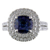 Cushion Shaped Blue Sapphire & Diamond Double Halo Platinum Engagement or Cocktail Ring