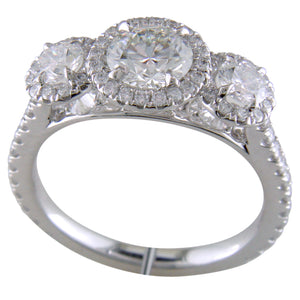 Point of Love Round Diamond Three Stone White Gold Halo Engagement Ring 2.25 Carats