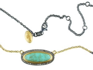 Lika Behar "My World" Necklace with Oval Kingman Turquoise & Cognac Diamonds Silver 24K Gold 16-18" MY-N-120-GXCDTQ