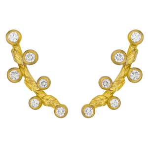 Lika Behar Small "Laurier" Ear Cuffs Earrings 24K Solid Gold with Diamonds LAU-E-306-GD