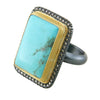 Lika Behar "My World" Ring in 24K Gold & Oxidized Silver with Rectangle Kingman Turquoise & Champagne Diamonds