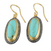 Lika Behar "My World" Earrings with Oval Kingman Turquoise & Cognac Diamonds Silver 24K Gold MY-E-100-GXCDTQ-26