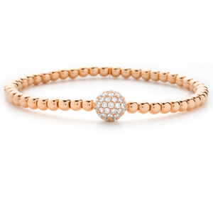 Hulchi Belluni 18K Rose Gold Stretch Stackable Bracelet with Large Pave Diamond Ball Station