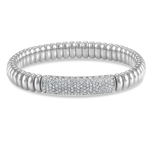 Hulchi Belluni Bracelet with Pave Diamond ID Bar White Gold Stretch Stackable 22344-WW