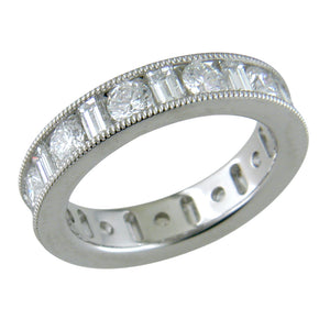 Round & Straight Diamond Baguette Channel Set Platinum Ring Stackable Band 2.25 carats