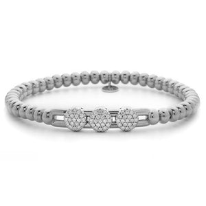 Hulchi Belluni Fidget Bracelet with Three Pave Diamond Moveable Stations White Gold Stretch Stackable 20395/WW