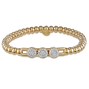 Hulchi Belluni Fidget Bracelet with Three Pave Diamond Moveable Stations Yellow Gold Stretch Stackable 20395/YW