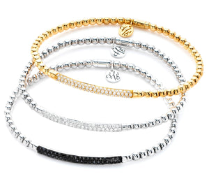 Hulchi Belluni Bracelet with Pave Sapphire ID Bar Yellow Gold Stretch Stackable 21348H4BL