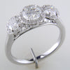 Point of Love Round Diamond Three Stone White Gold Halo Engagement Ring 1 1/2 Carats
