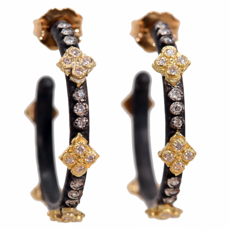 Armenta Old World Huggy Hoop Small Cravelli Crosses 22mm Hoop Earrings with Diamonds 25950