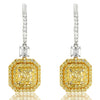 Fancy Yellow Square Diamond Dangle Earrings 18K Gold