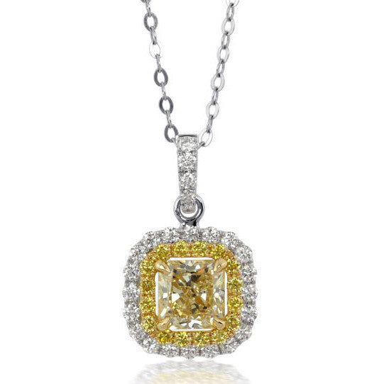 Fancy Light Yellow Square 1.04 carat Diamond Pendant Necklace 18K Gold