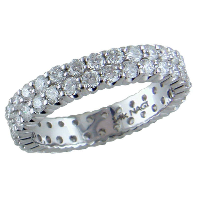 Double Staggered Row Diamond Eternity Band Ring 14K White Gold 1.50 carats